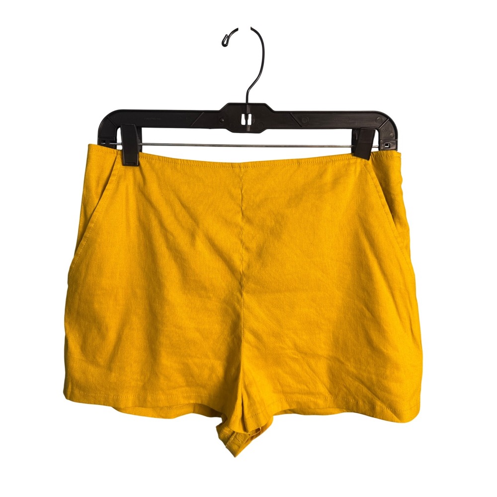 Leith Women Mustard Yellow Linen Blend High Waist Shorts Boho Coastal Size M
